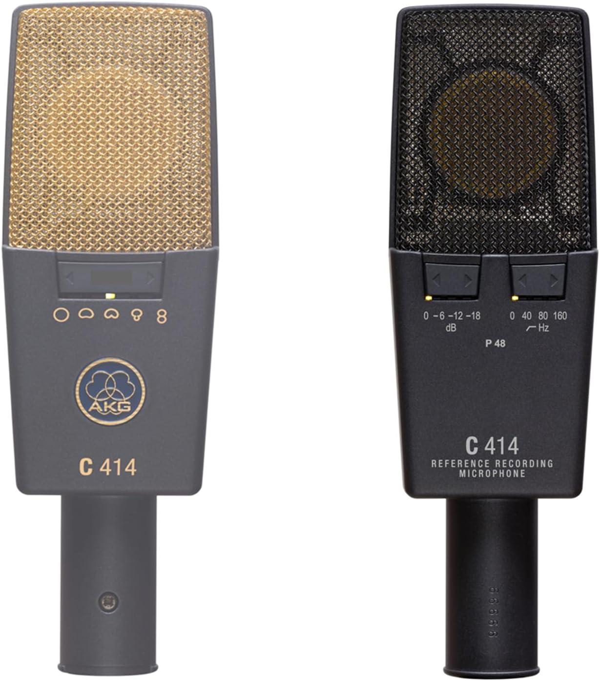 imageAKG Pro Audio C414XLS Pair Studio Grade Professional Large Diaphragm Dual Capsule MultiPattern Vocal ampamp Instrument Condenser Microphone with Aluminum Carrying Case XLR Connector Gray with GoldC414 XLS MATCHED PAIR