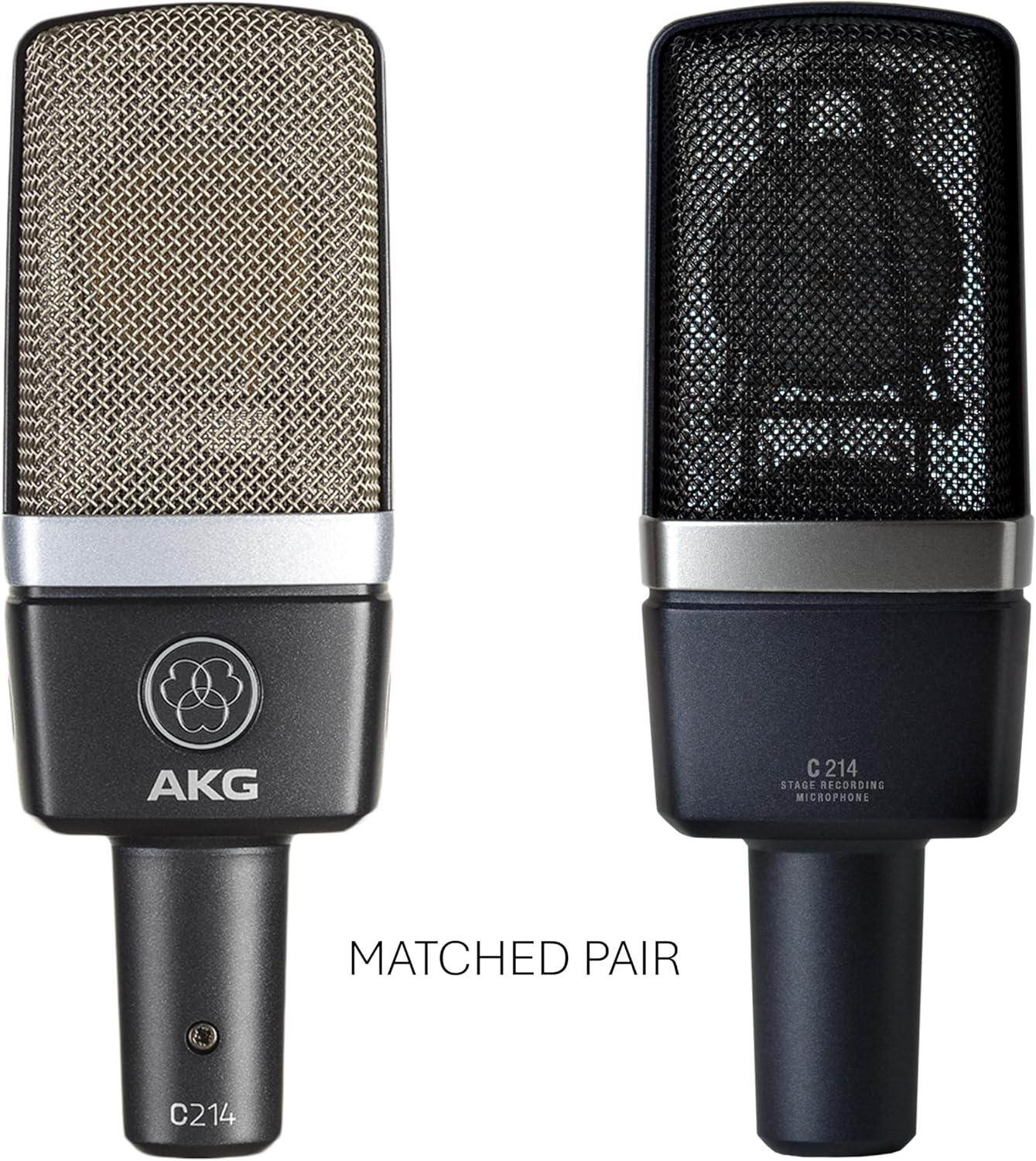 imageAKG Pro Audio C414XLS Pair Studio Grade Professional Large Diaphragm Dual Capsule MultiPattern Vocal ampamp Instrument Condenser Microphone with Aluminum Carrying Case XLR Connector Gray with GoldC214 Pair