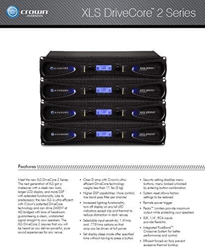 imageCrown XLS2002 2Channel Class D DriveCore Professional Power Amplifier with DSP Band Pass Filters ampamp Peakx Limiters XLRRCA Inputs 650W at 4 Ohm PureBand Crossover System Black650Watts