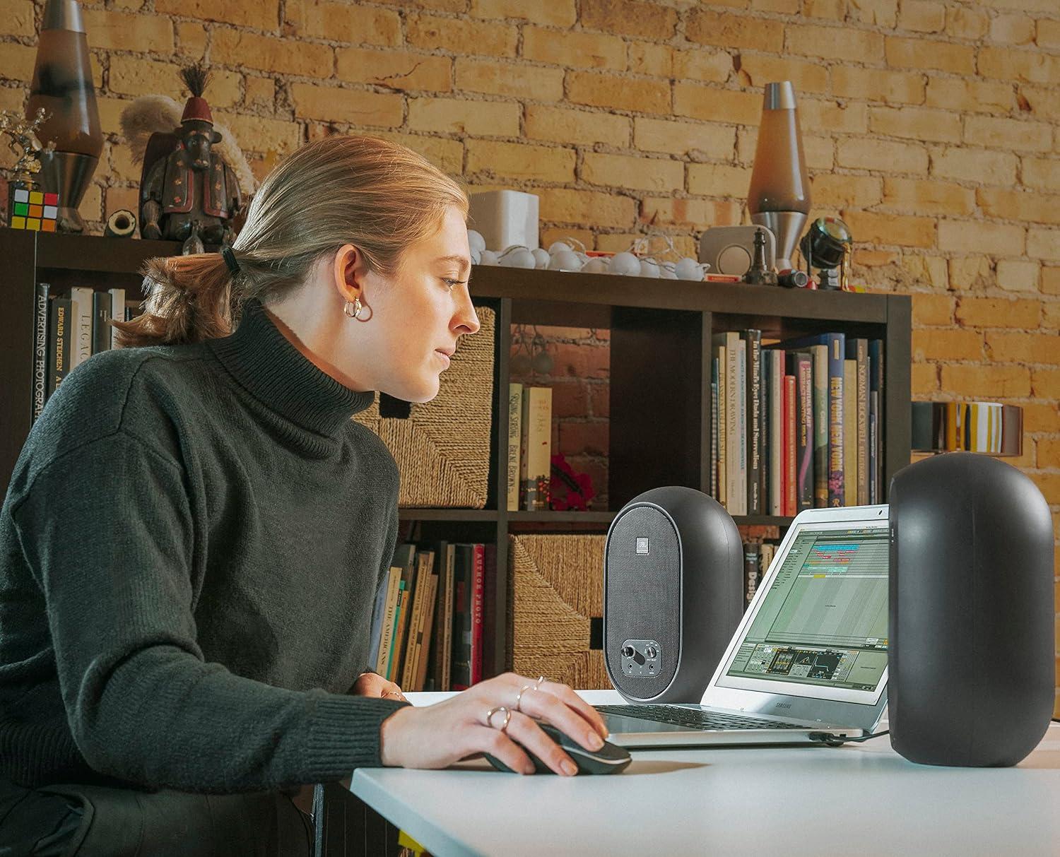 imageJBL Professional 1 Series 104BT Compact Desktop Reference Monitors with Bluetooth Black Sold as Pair 45inch SpeakerBlack