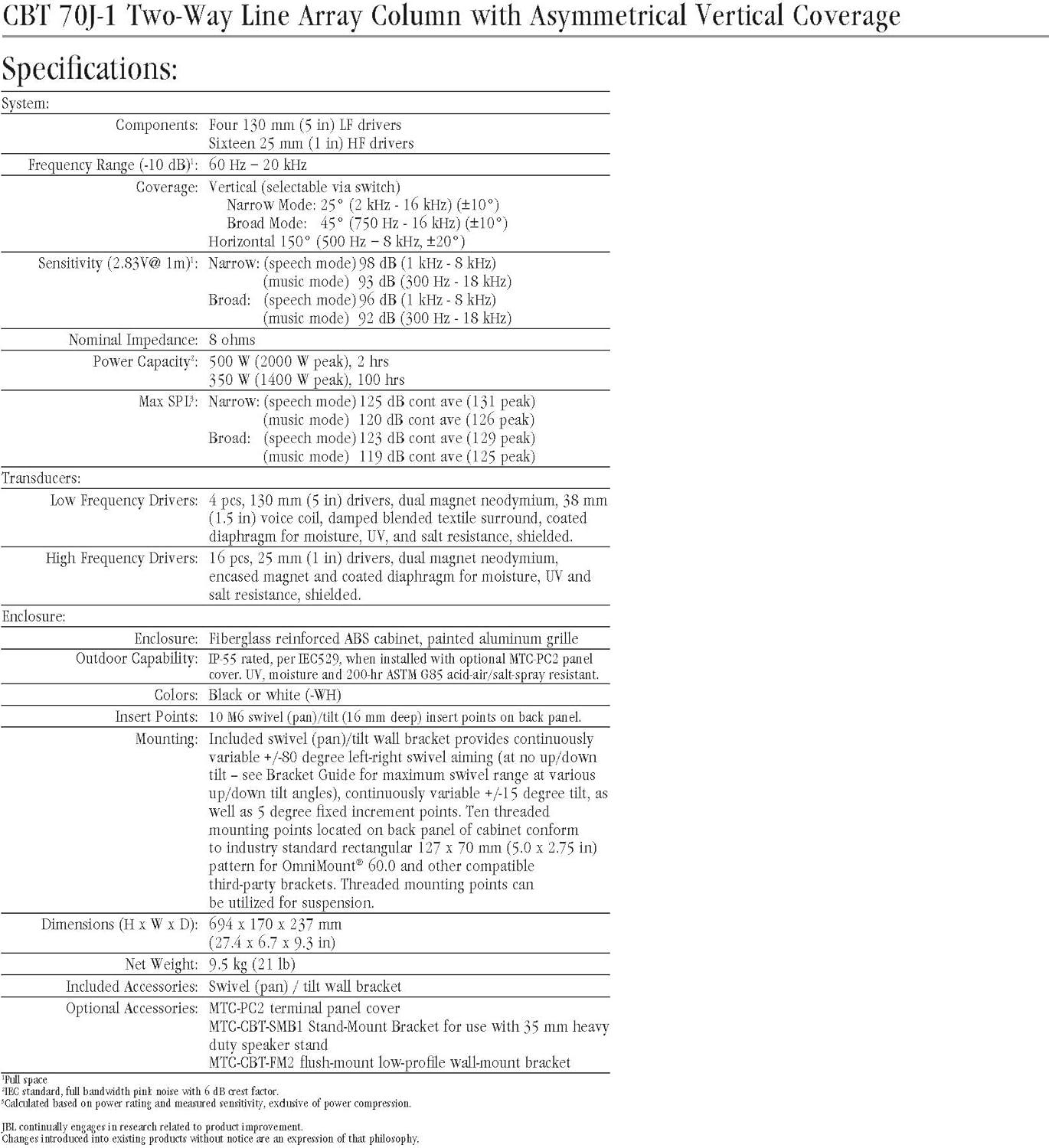 imageJBL Professional CBT 50LA1WH Compact Line Array Column Speaker with 8 2Inch Drivers 20Inches Tall WhiteWhite