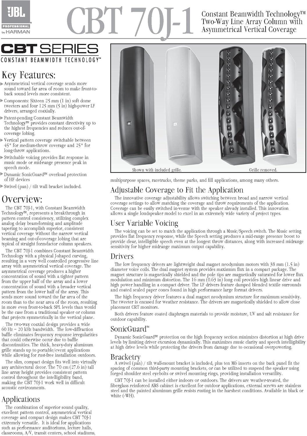 imageJBL Professional CBT 50LA1WH Compact Line Array Column Speaker with 8 2Inch Drivers 20Inches Tall WhiteWhite