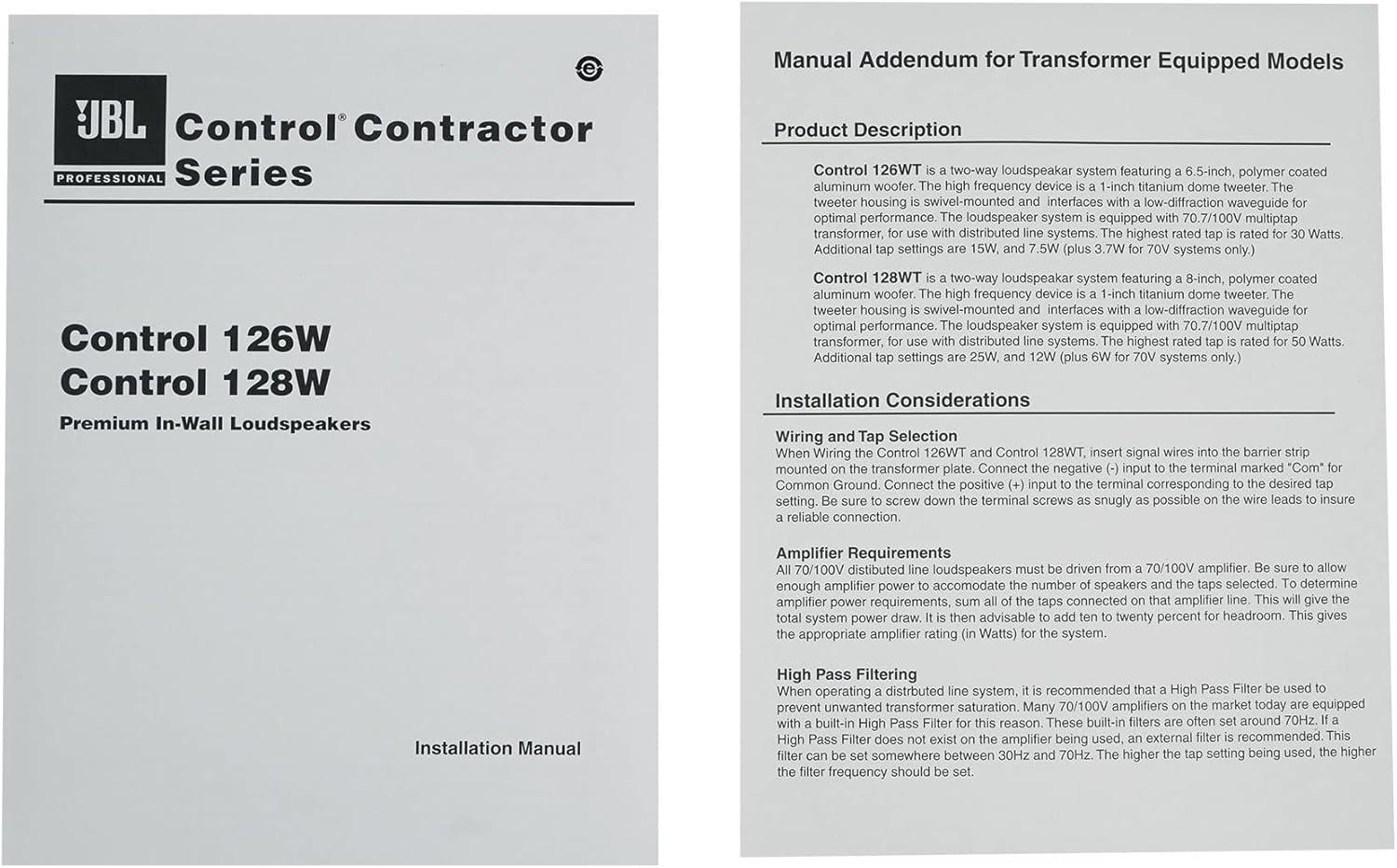 imageJBL Professional Control 128WT Premium InWall Loudspeaker with Transformer Taps Sold as Pair65Inch