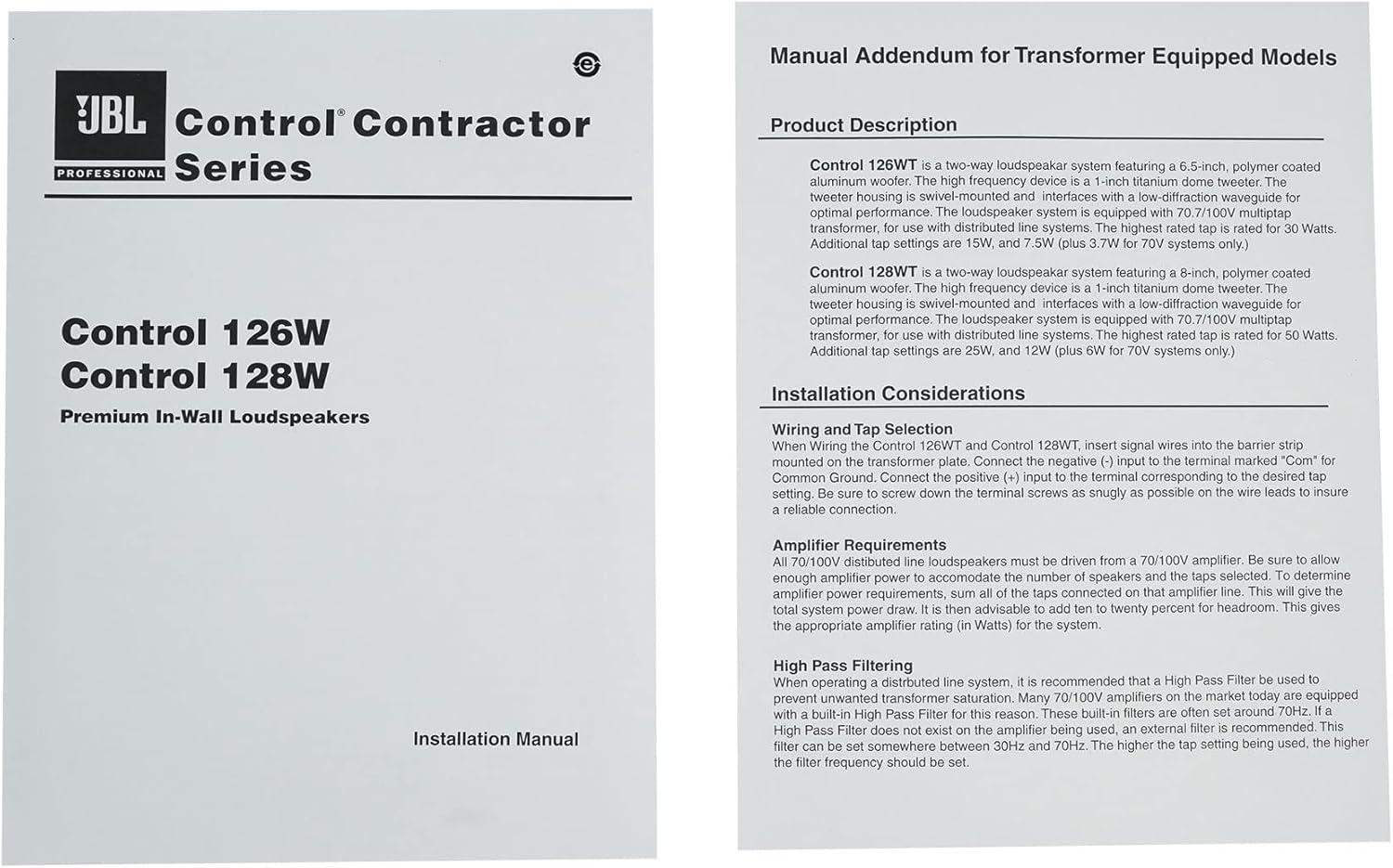 imageJBL Professional Control 128WT Premium InWall Loudspeaker with Transformer Taps Sold as Pair65Inch