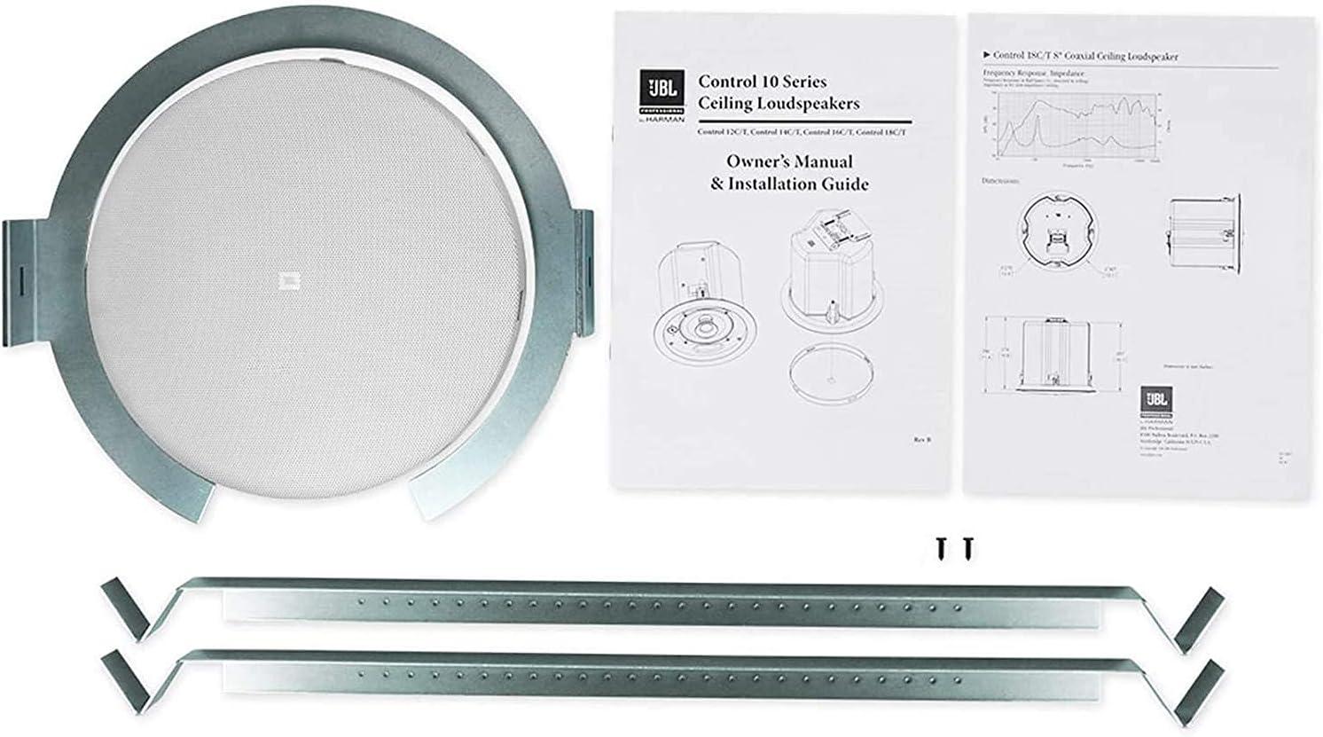 imageJBL Professional Control 12CT Compact 3Inch Full Range InCeiling Round Loudspeaker with Metal BackCan 70V or 8 Ohm Impedance Set of 2 Black Paintable GrillWhite