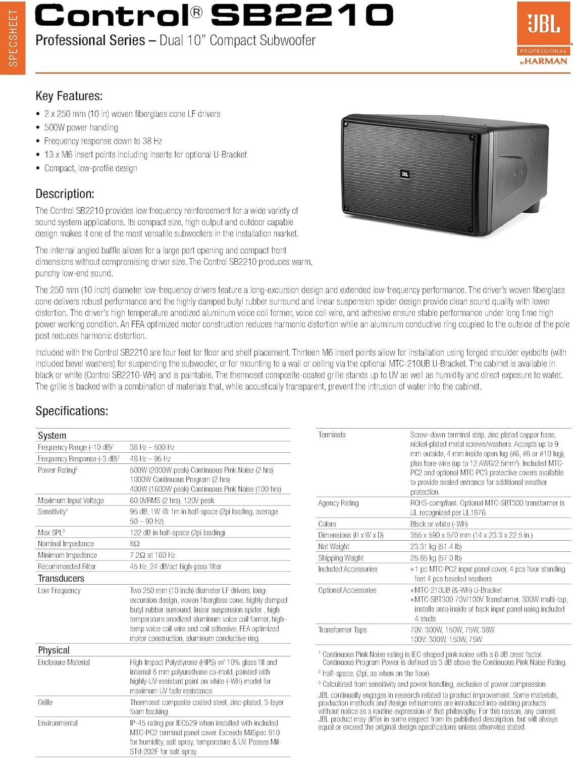 imageJBL Professional Control SB2210 Dual Compact Subwoofer 10Inch BlackBlack