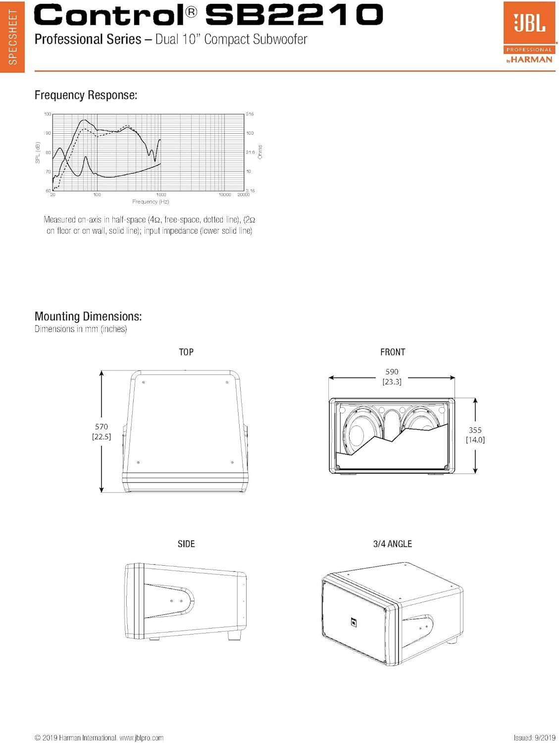 imageJBL Professional Control SB2210 Dual Compact Subwoofer 10Inch BlackBlack