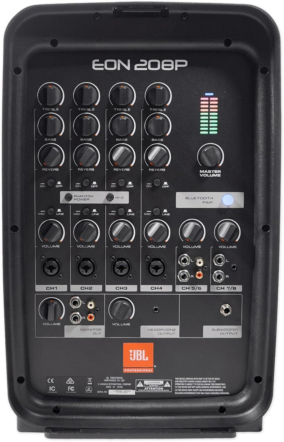 imageJBL Professional EON208P Portable AllinOne Dual Speaker 2way PA System with AKG Vocal Microphone 8Channel Mixer and Bluetooth BlackSpeaker