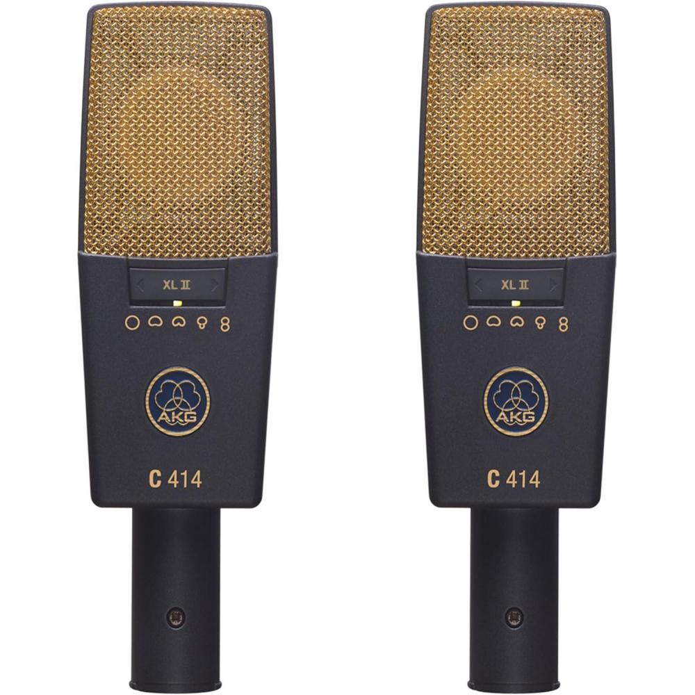 imageAKG Pro Audio C414XLS Pair Studio Grade Professional Large Diaphragm Dual Capsule MultiPattern Vocal ampamp Instrument Condenser Microphone with Aluminum Carrying Case XLR Connector Gray with GoldC414 XLII Pair