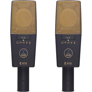 AKG Pro Audio C414XLS Pair Studio Grade Professional Large Diaphragm, Dual Capsule, Multi-Pattern, Vocal & Instrument Condenser Microphone with Aluminum Carrying Case. XLR Connector. Gray with Gold.(C414 XLII Pair)