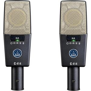 AKG Pro Audio C414XLS Pair Studio Grade Professional Large Diaphragm, Dual Capsule, Multi-Pattern, Vocal & Instrument Condenser Microphone with Aluminum Carrying Case. XLR Connector. Gray with Gold.(C414 XLS MATCHED PAIR)
