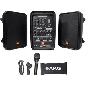 JBL Professional EON208P Portable All-in-One Dual Speaker, 2-way PA System with AKG Vocal Microphone, 8-Channel Mixer and Bluetooth, Black(Speaker)